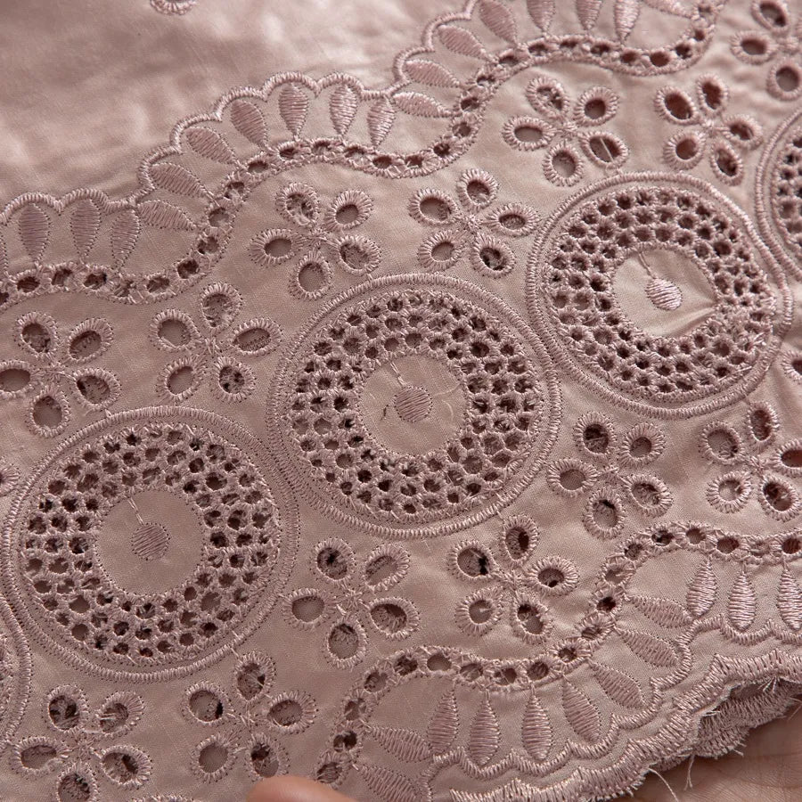 [codex-media-10] Navy Blue Embroidered Eyelet (Circular & Floral Cutout Motifs) Swiss Voile Lace Fabric 5 Yards | 4930 image 11