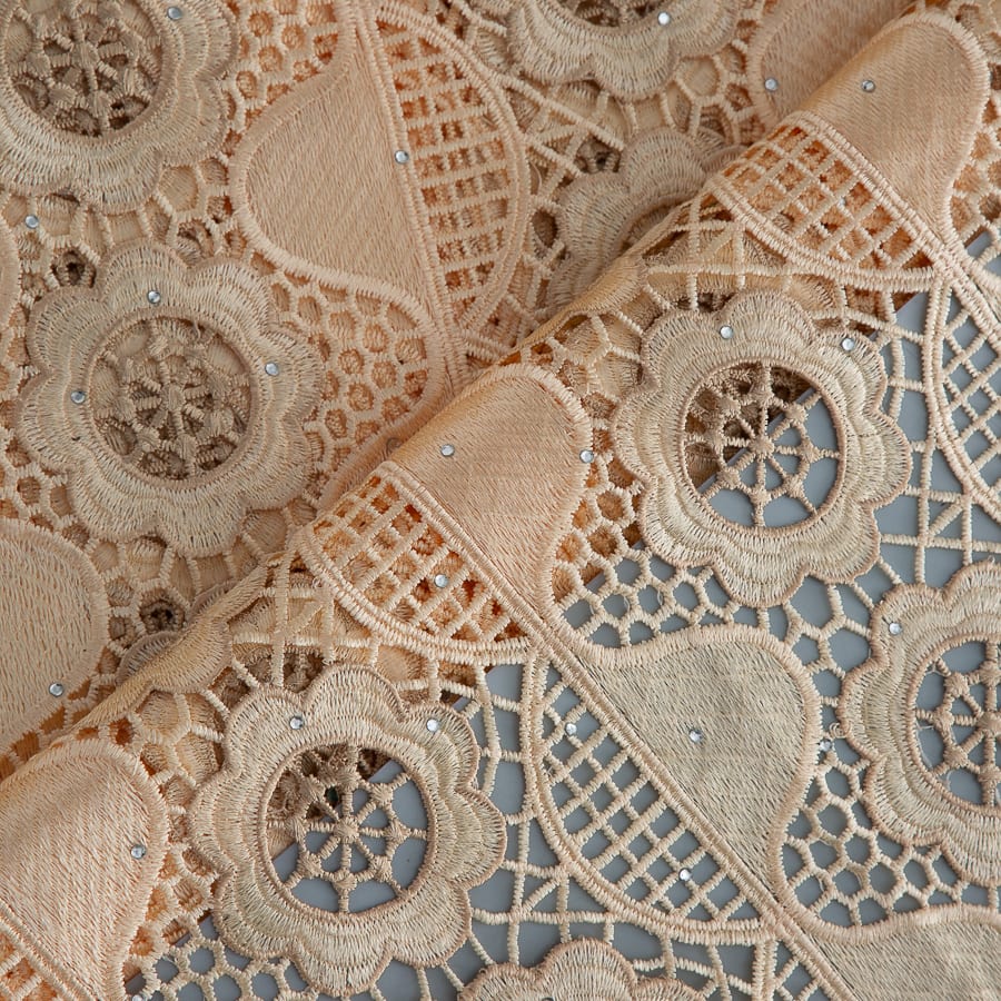 [codex-media-8] Golden Guipure Cord Lace Fabric with Rhinestones | 5 Yards/pc Nigerian Water Soluble Lace Fabric image 9