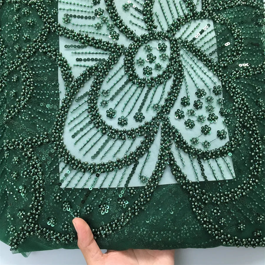 [codex-media-1] Green African Mesh Lace Fabric Beads 5 Yards | 4948 image 2