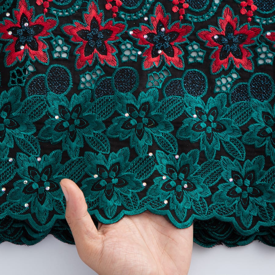 [codex-media-0] Swiss Voile Lace Fabric with Rhinestones, African Cotton Lace Fabric for Sewing Wedding Party/Prom Dresses image 1