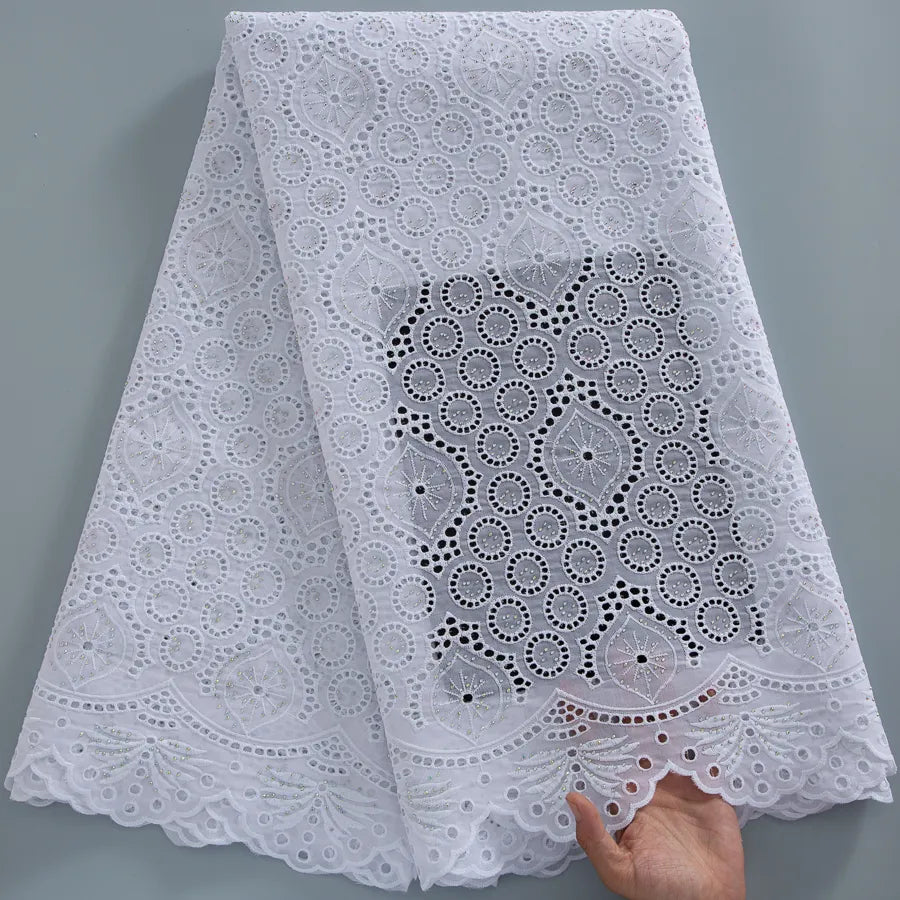 [codex-media-4] White Swiss Voile Lace Fabric Rhinestones 5 Yards | 4934 image 5