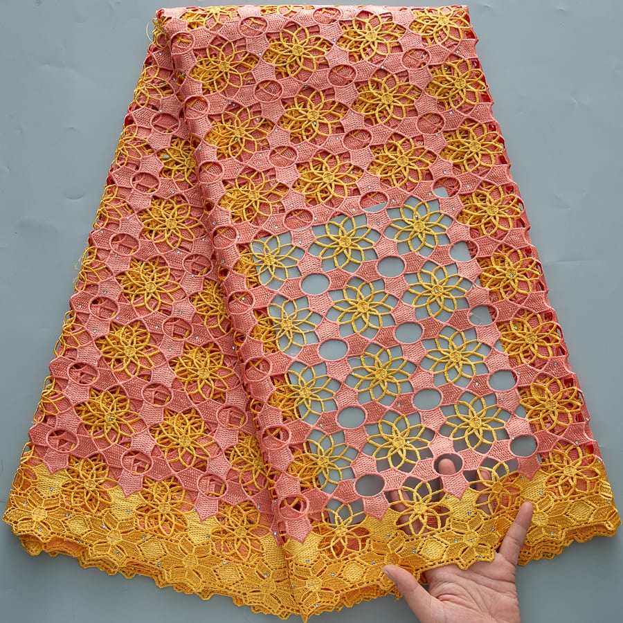 African Guipure Cord Lace Fabric with Rhinestones image 11