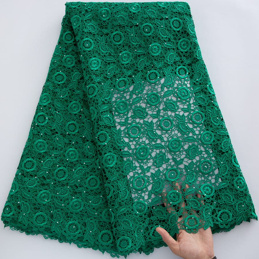[codex-media-7] African Guipure Cord Lace Fabric with Sequins, Nigerian Water Soluble Lace Fabric for Sewing Wedding/Party/Prom Dresses image 8