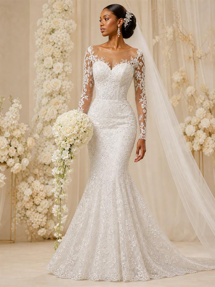White beaded bridal lace look