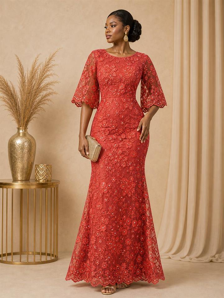 Red Swiss voile lace look