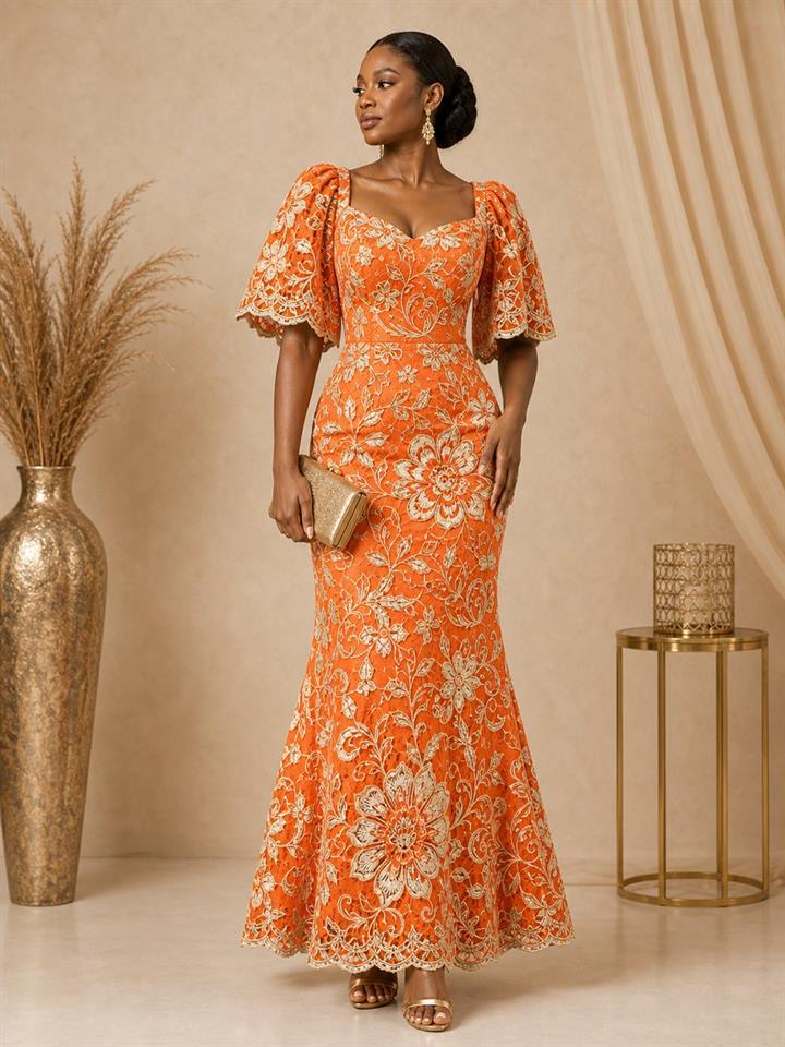 Orange wax embroidery look